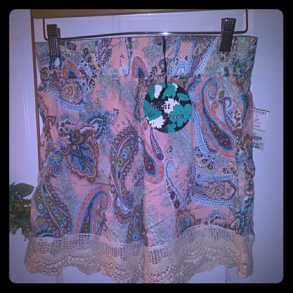 New Boho Paisley Crochet Lace Bottom Shorts